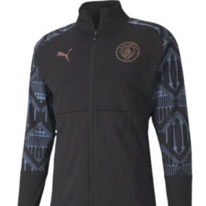 PUMA Manchester City Stadium Jacket Mens Size SMALL Black Light Blue 2020-2021